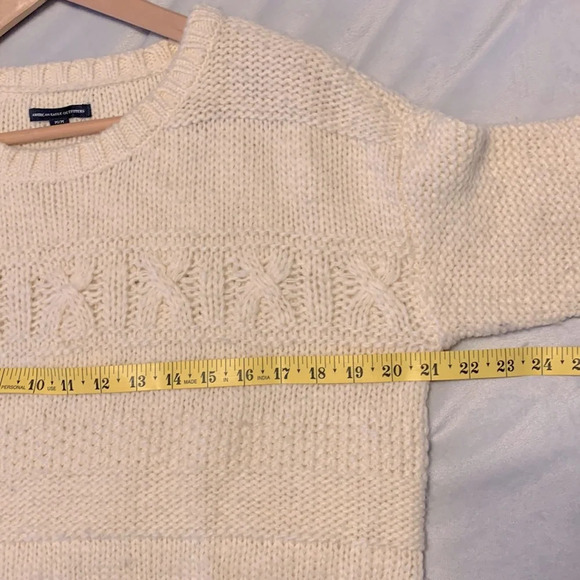 American eagle size medium cream chunky knit fishermans sweater crewneck wool - Picture 3 of 11